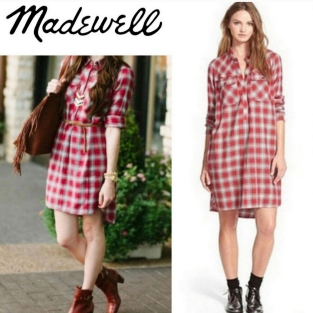 Madewell Plaid 3/4 Button Up Daywalk Shirt Dress Size Xxs - Picture 1 of 8